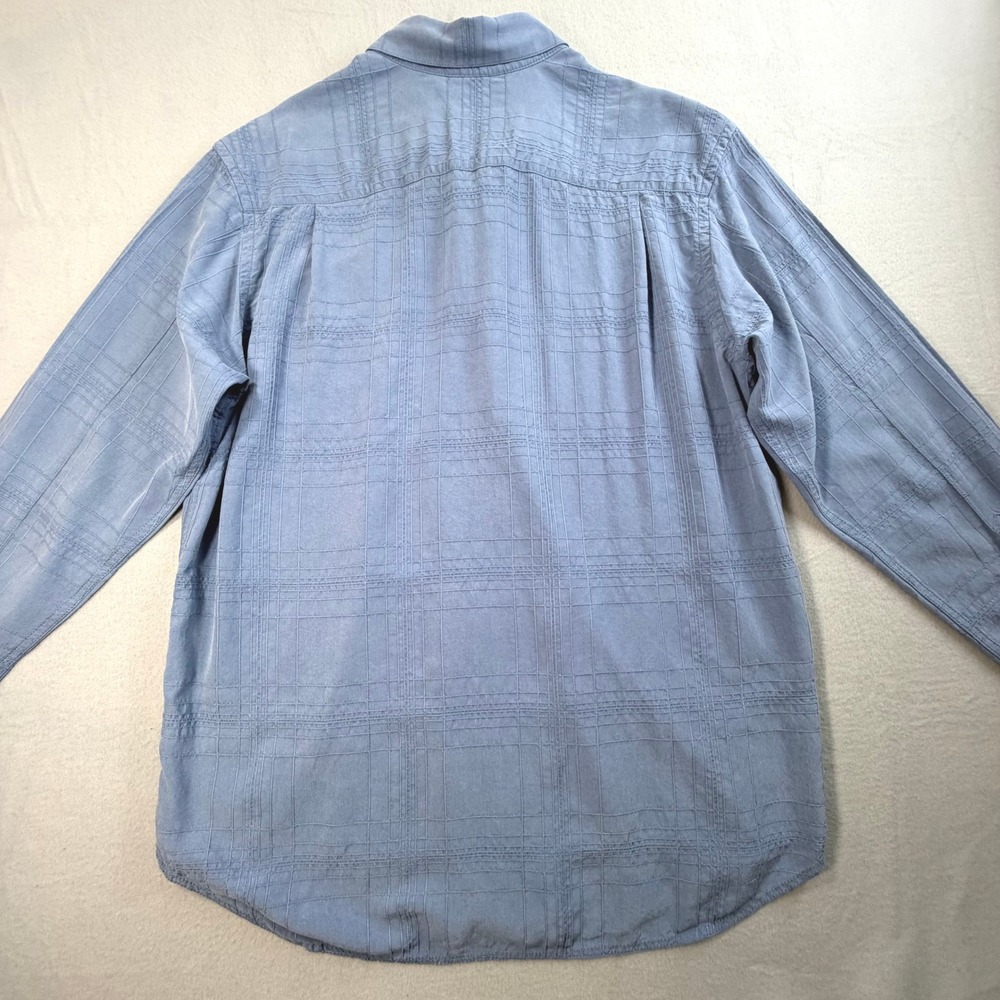 Tommy Bahama Blue Textured 100% Silk Button Down Sz L Nautical Resortwear Grid - Picture 3 of 10